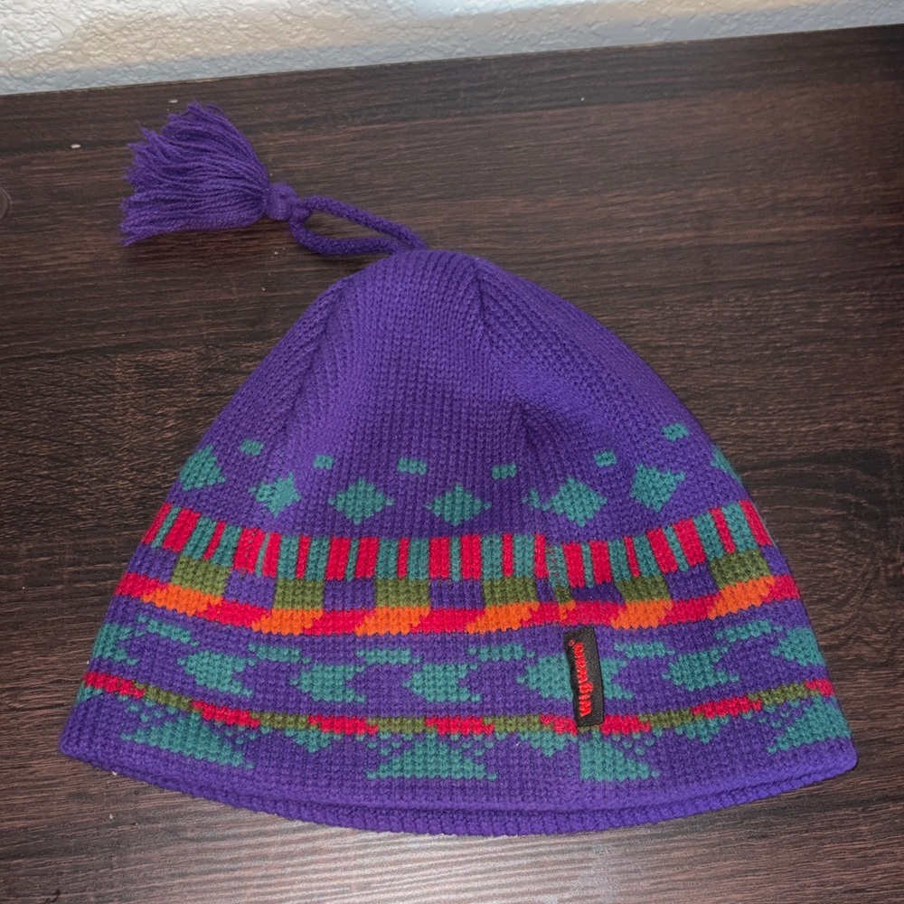 Wigwam Purple Red Wool Tasseled Beanie Winter Hat Made in USA